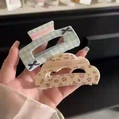 希铃 奶油系列碎花格纹蝴蝶结#好运 亚克力 发夹 女款