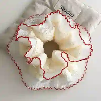 希铃 复古韩系小众设计蕾丝边褶皱花边 棉麻 发圈 女款