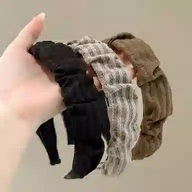 希铃 高级感复古百搭气质条纹褶皱 布艺 发箍 女款