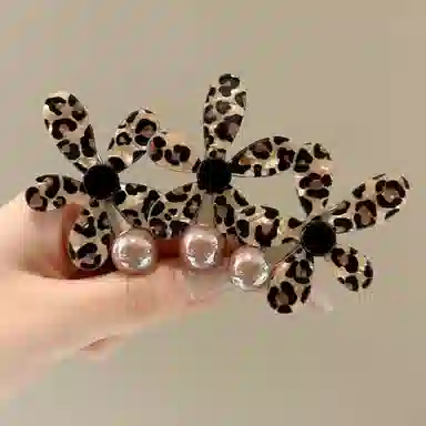希铃 复古气质豹纹花朵珠珠 亚克力 发夹 女款