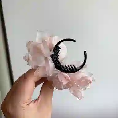 希铃 花朵温柔甜美田园风 粉色 优雅 丸子抓 高马尾抓欧根纱 亚克力 发夹 女款