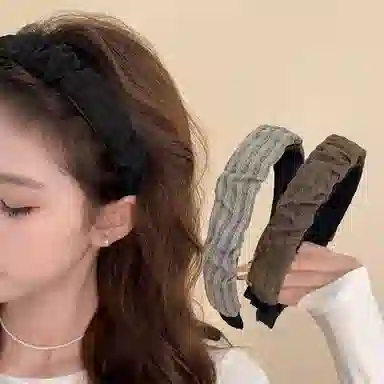 希铃 高级感复古百搭气质条纹褶皱 布艺 发箍 女款