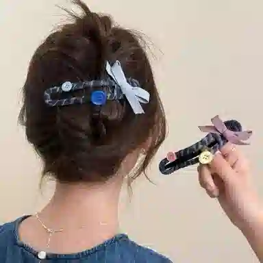 希铃 纽扣蝴蝶结大号鸭嘴夹可爱#好运 布艺 发夹 女款