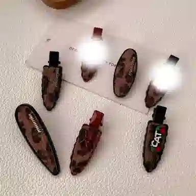 希铃 小众豹纹樱桃字母 布艺 发夹 女款