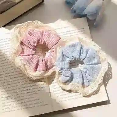 希铃 田园风小清新大肠方格百搭 棉麻 发圈 女款