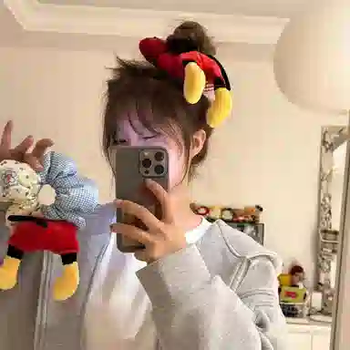 希铃 屁屁可爱格子款丸子头大肠 棉麻 发圈 女款