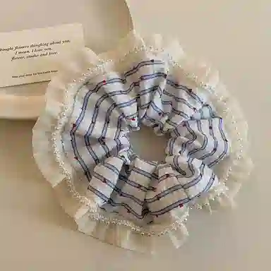 希铃 韩系蓝色条纹 蕾丝 发圈 女款