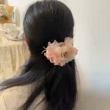 希铃 花朵温柔甜美田园风 粉色 优雅 丸子抓 高马尾抓欧根纱 亚克力 发夹 女款