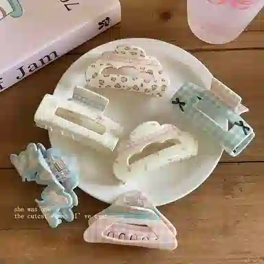 希铃 奶油系列碎花格纹蝴蝶结#好运 亚克力 发夹 女款