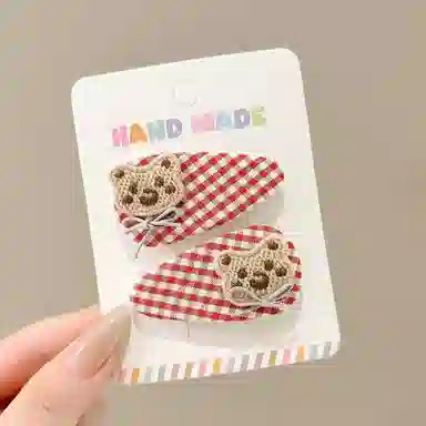 希铃 可爱甜美 百搭樱桃小熊格子 发夹 女款