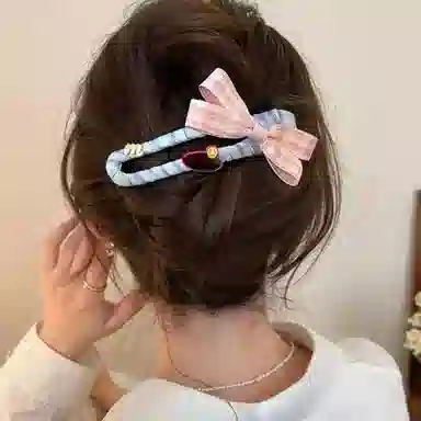 希铃 大号蝴蝶结粉色格子可爱#好运 布艺 发夹 女款