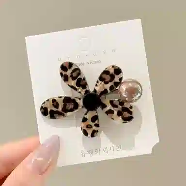 希铃 复古气质豹纹花朵珠珠 亚克力 发夹 女款