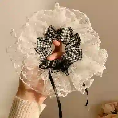 希铃 韩系复古黑白格子 蕾丝 发圈 女款