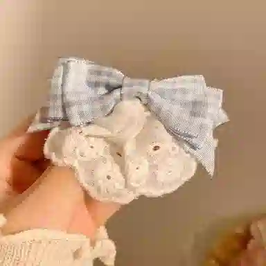 希铃 蓝色泡泡蕾丝蝴蝶结一对甜美 布艺 发夹 女款