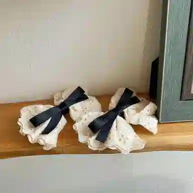 希铃 法式温柔气质白色蕾丝蝴蝶结#好运 布艺 发夹 女款