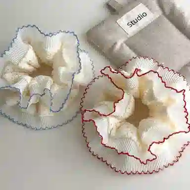 希铃 复古韩系小众设计蕾丝边褶皱花边 棉麻 发圈 女款