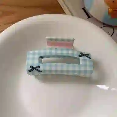 希铃 奶油系列碎花格纹蝴蝶结#好运 亚克力 发夹 女款