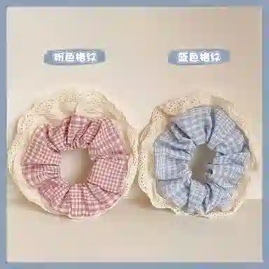 希铃 田园风小清新大肠方格百搭 棉麻 发圈 女款