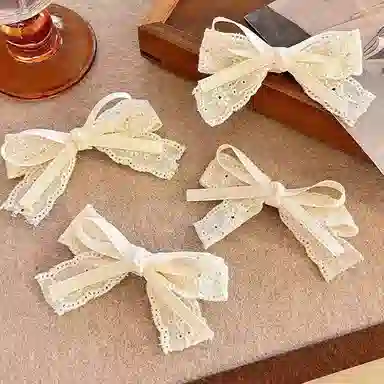 希铃 云朵蕾丝白色蝴蝶结 棉麻 发夹 女款