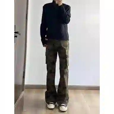布客行 美式复古潮牌多口袋迷彩裤 微喇直筒阔腿多种版型可选 时尚百搭显高显瘦牛仔裤 男女同款