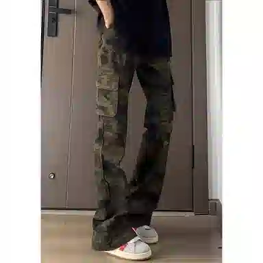 布客行 美式复古潮牌多口袋迷彩裤 微喇直筒阔腿多种版型可选 时尚百搭显高显瘦牛仔裤 男女同款
