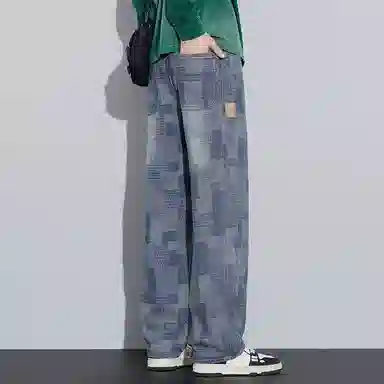 赛瀚 美式星空纹宽松直筒休闲裤男款阔腿牛仔裤春秋厚款百搭舒适亲肤男装长裤显瘦显高青少年高街潮流通勤外穿男裤子潮 男女同款