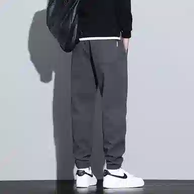 赛瀚 纯色拼接设计显高束脚休闲裤男款春秋厚款百搭舒适亲肤男装长裤复古宽松显瘦青少年高街潮流通勤外穿男裤 男女同款