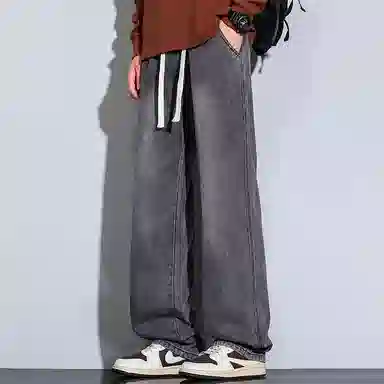赛瀚 水洗阔腿牛仔裤男款美式复古休闲直筒裤春秋厚款百搭舒适亲肤男装宽松长裤显瘦显高青少年高街潮流通勤高级感外穿男裤 男女同款