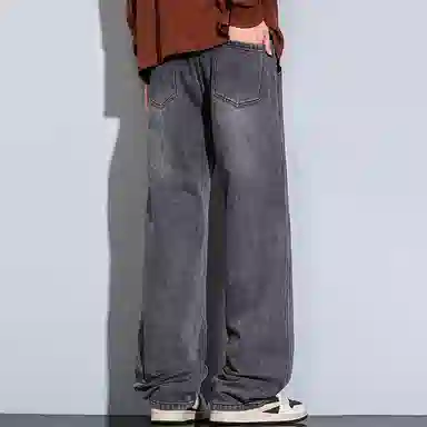 赛瀚 水洗阔腿牛仔裤男款美式复古休闲直筒裤春秋厚款百搭舒适亲肤男装宽松长裤显瘦显高青少年高街潮流通勤高级感外穿男裤 男女同款