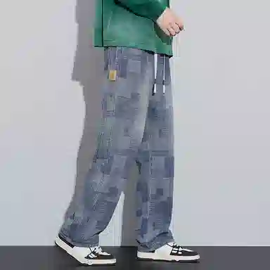 赛瀚 美式星空纹宽松直筒休闲裤男款阔腿牛仔裤春秋厚款百搭舒适亲肤男装长裤显瘦显高青少年高街潮流通勤外穿男裤子潮 男女同款