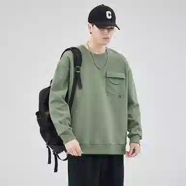 赛瀚  美式潮流街头纯色圆领卫衣外套男款春秋厚款百搭舒适亲肤男装宽松休闲上衣显瘦少年高街外穿通勤高级感男士内搭衣服 男女同款