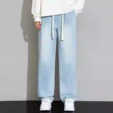 赛瀚 水洗阔腿牛仔裤男款美式复古休闲直筒裤春秋厚款百搭舒适亲肤男装宽松长裤显瘦显高青少年高街潮流通勤高级感外穿男裤 男女同款
