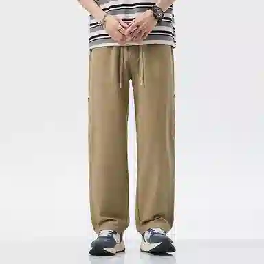 赛瀚 夏季薄款纯棉透气凉感抽绳松紧腰多口袋纯色设计男生宽松直筒长裤美式潮牌高街风青少年时尚百搭潮流帅气高级工装休闲裤 男女同款