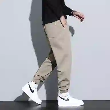 赛瀚 纯色拼接设计显高束脚休闲裤男款春秋厚款百搭舒适亲肤男装长裤复古宽松显瘦青少年高街潮流通勤外穿男裤 男女同款