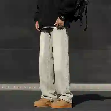 赛瀚 美式高街复古水洗宽松牛仔裤男款春秋厚款百搭舒适亲肤显瘦显高青少年男装休闲长裤潮流通勤外穿男裤 男女同款