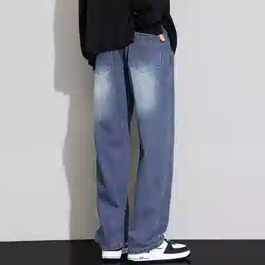 赛瀚 水洗阔腿牛仔裤男款美式复古休闲直筒裤春秋厚款百搭舒适亲肤男装宽松长裤显瘦显高青少年高街潮流通勤高级感外穿男裤 男女同款