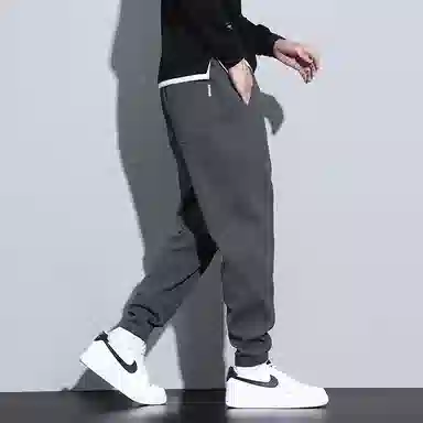 赛瀚 纯色拼接设计显高束脚休闲裤男款春秋厚款百搭舒适亲肤男装长裤复古宽松显瘦青少年高街潮流通勤外穿男裤 男女同款