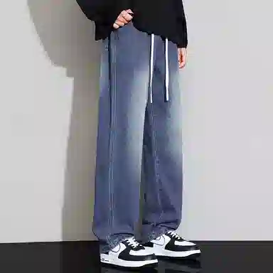 赛瀚 水洗阔腿牛仔裤男款美式复古休闲直筒裤春秋厚款百搭舒适亲肤男装宽松长裤显瘦显高青少年高街潮流通勤高级感外穿男裤 男女同款