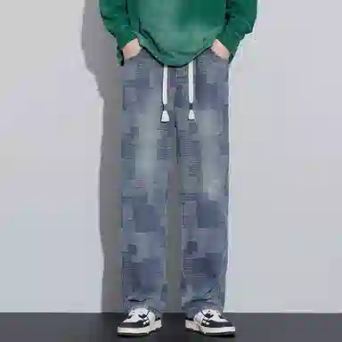 赛瀚 美式星空纹宽松直筒休闲裤男款阔腿牛仔裤春秋厚款百搭舒适亲肤男装长裤显瘦显高青少年高街潮流通勤外穿男裤子潮 男女同款