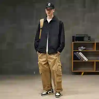 赛瀚 美式重磅夹克外套男款复古翻领衬衫工装春秋厚款百搭舒适亲肤男装宽松上衣显瘦显高少年高街通勤外穿男士衣服 男女同款