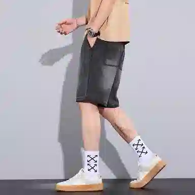 赛瀚 休闲五分裤美式潮牌高街风薄款凉感透气宽松直筒中裤子复古做旧抽绳松紧腰多口袋时尚百搭牛仔短裤 男女同款