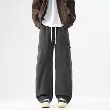 赛瀚 美式复古工装高街风纯棉褶邹牛仔休闲裤男款春秋厚款简约百搭松紧腰舒适极肤显瘦显高男装宽松长裤青少年潮流外穿阔腿裤 男女同款