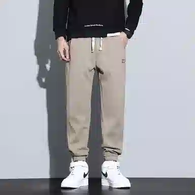 赛瀚 纯色拼接设计显高束脚休闲裤男款春秋厚款百搭舒适亲肤男装长裤复古宽松显瘦青少年高街潮流通勤外穿男裤 男女同款