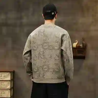 赛瀚 美式潮牌圆领卫衣外套男款复古休闲长袖厚款百搭秋季舒适亲肤男装宽松上衣显瘦显高青少年高街外穿通勤高级感男士衣服 男女同款