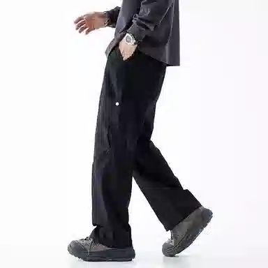 赛瀚 纯色阔腿裤男生垂感舒适宽松直筒长裤子美式潮牌高街风抽绳松紧腰多口袋设计青少年时尚简约百搭潮流帅气户外运动休闲裤 男女同款
