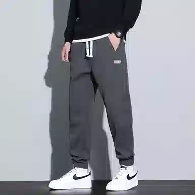 赛瀚 纯色拼接设计显高束脚休闲裤男款春秋厚款百搭舒适亲肤男装长裤复古宽松显瘦青少年高街潮流通勤外穿男裤 男女同款