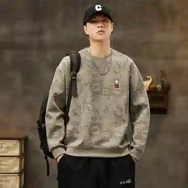 赛瀚 美式潮牌圆领卫衣外套男款复古休闲长袖厚款百搭秋季舒适亲肤男装宽松上衣显瘦显高青少年高街外穿通勤高级感男士衣服 男女同款