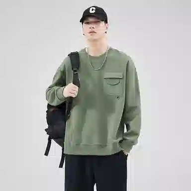 赛瀚  美式潮流街头纯色圆领卫衣外套男款春秋厚款百搭舒适亲肤男装宽松休闲上衣显瘦少年高街外穿通勤高级感男士内搭衣服 男女同款