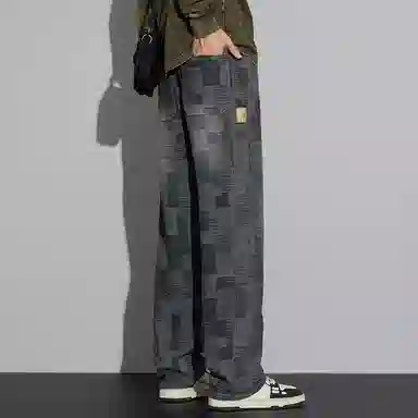 赛瀚 美式星空纹宽松直筒休闲裤男款阔腿牛仔裤春秋厚款百搭舒适亲肤男装长裤显瘦显高青少年高街潮流通勤外穿男裤子潮 男女同款
