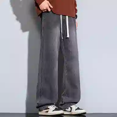 赛瀚 水洗阔腿牛仔裤男款美式复古休闲直筒裤春秋厚款百搭舒适亲肤男装宽松长裤显瘦显高青少年高街潮流通勤高级感外穿男裤 男女同款